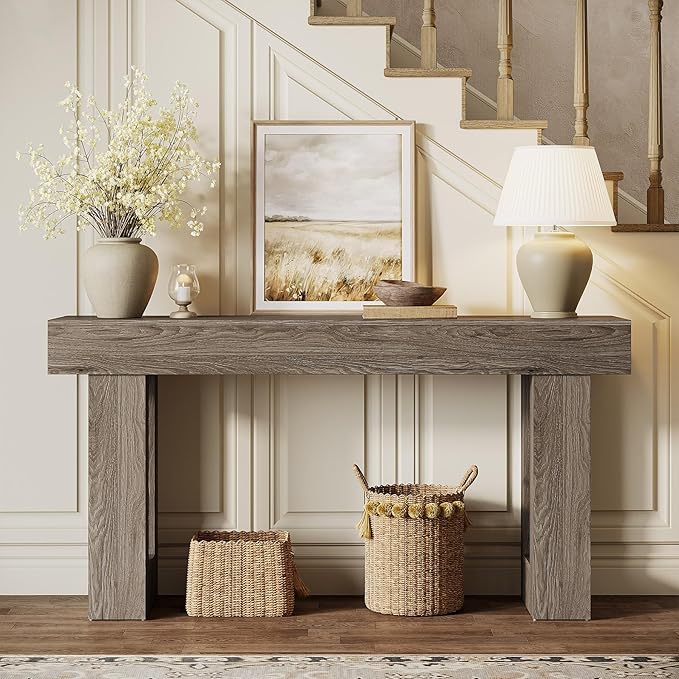 Tribesigns Console Table, 63" Farmhouse Entryway Table, Rectangular Wooden Accent Console for Entrance, Hallway & Living Room (Grey)