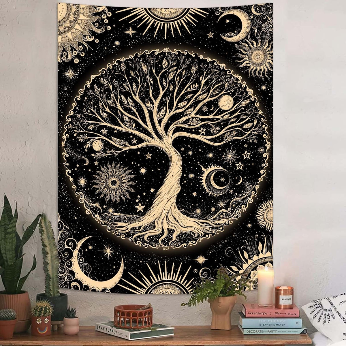 Lunerfex Tree of Life Tapestry Starry Sky Wall Tapestry, Vintage Tapestries for Bedroom Ceiling Tapestries Wall Hanging for Bedroom Living Room Decor Tree-3 44"x60"