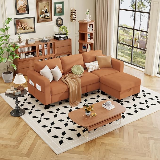 ZeeFu Sectional and Sofa Couches for Living Room - 78'' 3 Seater L-Shaped Modular Couch with Storage Ottoman - Modern Velevt Fabric Upholstered Sofa Set for Small Space Apartment Office