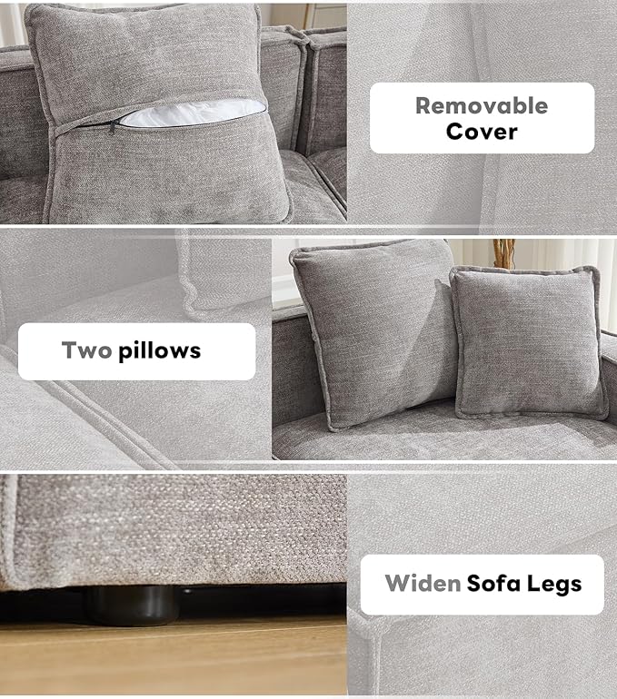 WILLOVE 141'' Modular Sectional Sofa, Chenille Cloud Couch with Wide Armrests & 6 Pillows, Deep Seat Couches for Living Room, Grey