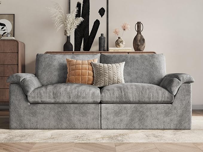 EASE MOOSE Oversized Boneless Couch for Living Room, Sectional Cloud Sofa, Modular Cloud Couch Loveseat, 2-Seater Deep Seat Sofas with Pillow for Bedroom, Apartment, No Assembly, Chenille (Grey)