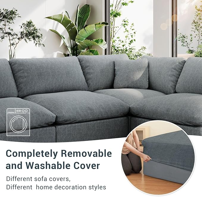 Modular Sectional Sofa Cloud Couch,Down Filled Comfy Cloud Modern Sofa,L Shape Oversized Couch Cushion Covers Removable for Living Room,Light Blue