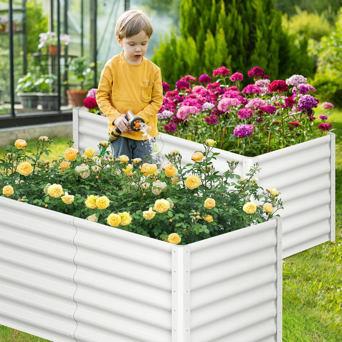 Large Outdoor Planter Boxes Kit Set of 2,6x3x2ft Galvanized Raised Bed Planter with Open-Ended Base Design, Elevated for Outdoor Plants, Durable Raised Bed for Gardening,Green