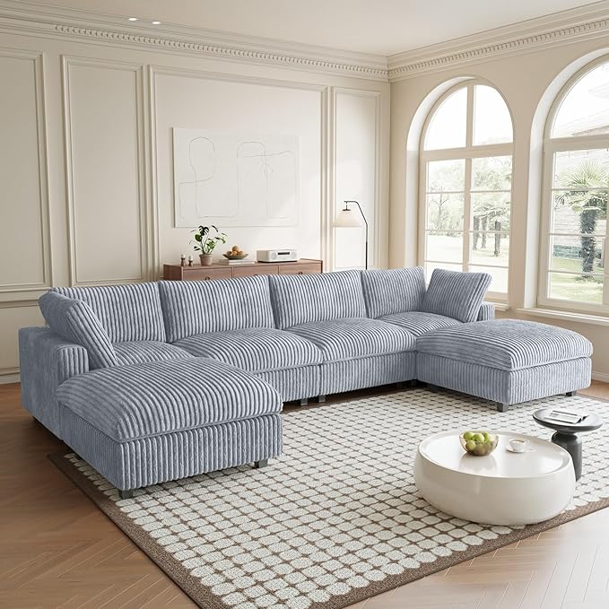 Sectional Couches for Living Room, U Shaped Couch with Chaise Ottoman, 6 Piece Modular Sectional Cloud Couch with Removable Covers, Modern Modular Sofa for Home Office, Gray