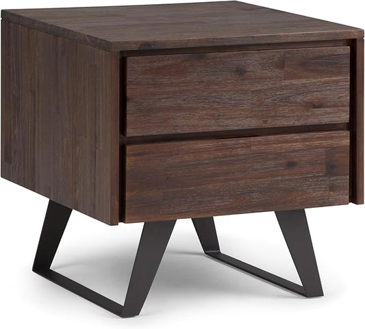 SIMPLIHOME Lowry SOLID ACACIA WOOD and Metal 22 inch Wide Square Modern Industrial Side Table in Distressed Charcoal Brown for the Living Room and Bedroom