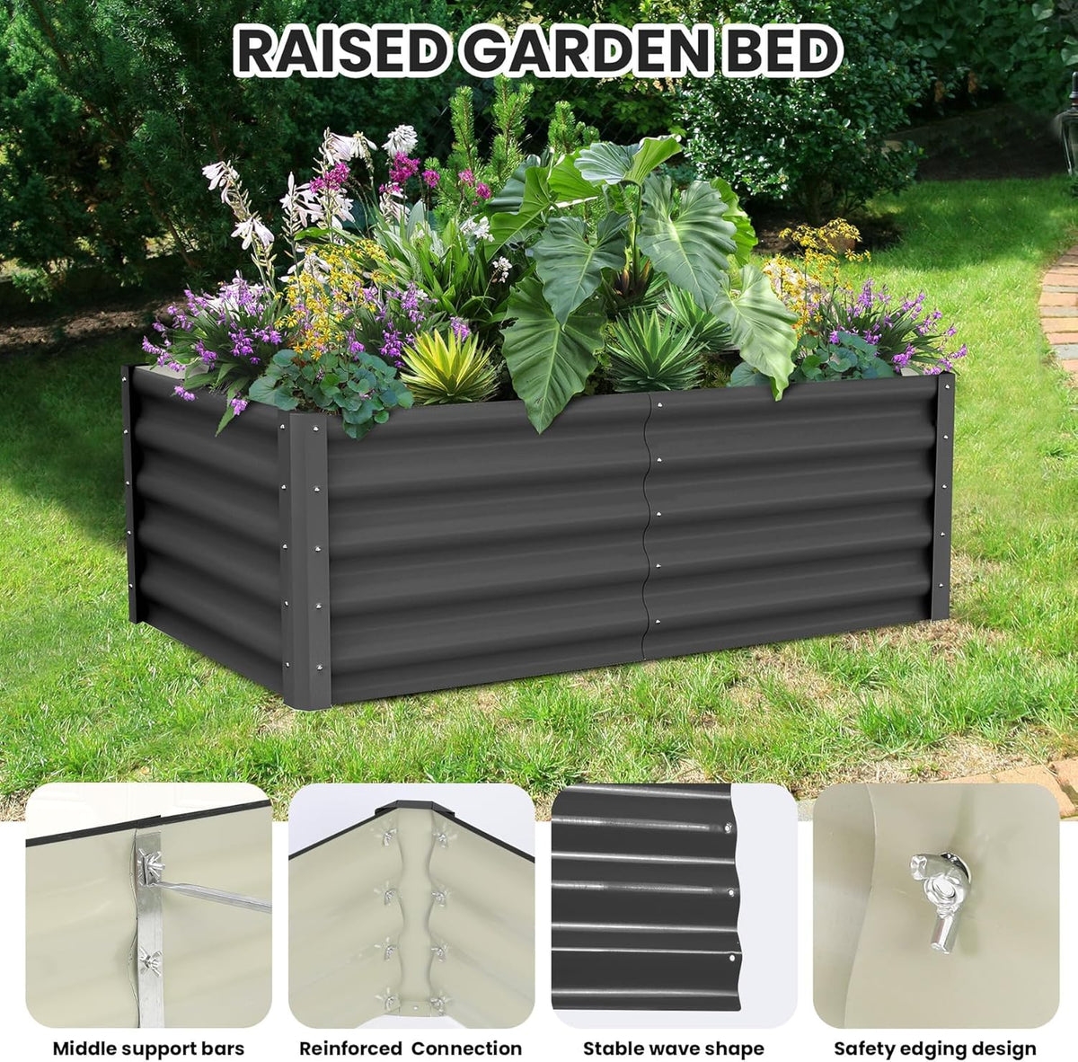 Large Outdoor Planter Boxes Kit Set of 2,6x3x1.5ft Galvanized Raised Bed Planter with Open-Ended Base Design, Elevated for Outdoor Plants, Durable Raised Bed for Gardening,Green