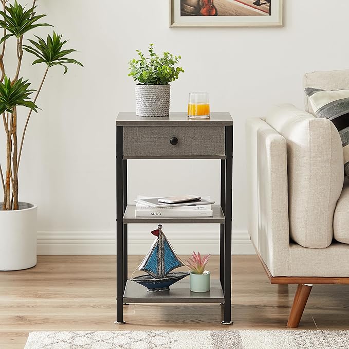 VECELO Tall End Table Set of 2,Nightstand with Drawer and Adjustable Storage Shelf,27.6 inch Side Table for Living Room/Bedroom/Entryway Small Spaces