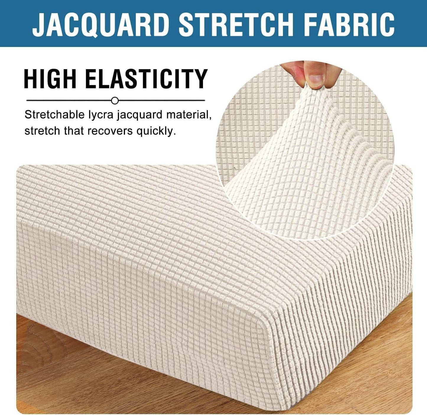 H.VERSAILTEX Super Stretch Individual Seat Cushion Covers - Sofa Couch Cushion Slipcover Sets - Thick Jacquard Textured Twill Fabric - Large (2 Piece, Ivory)