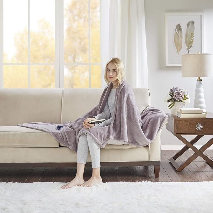 Beautyrest Heated Electric Blanket for Cold Weather, Fast Heating Heated Blanket, Auto Shut Off, Virtually Zero EMF, Multi Heat Setting, UL Certified, Lavender Throw (60 inx70 in)