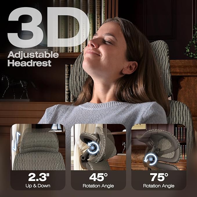 ELABEST X100 Ergonomic Office Chair with Footrest, Big and Tall Home Desk Chair with 5D Flip-Up Arms, Adjustable 3D Lumbar Support,High Back Rolling Computer Chair, Swivel Mesh Chairs (Coffee Break)