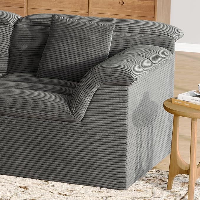 81" Sofa with Deep Seats Oversize, 2 Seater Cloud Couches, Upholstered Corduroy Loveseat for Living Room Bedroom, No Assembly Required, Dark Gray