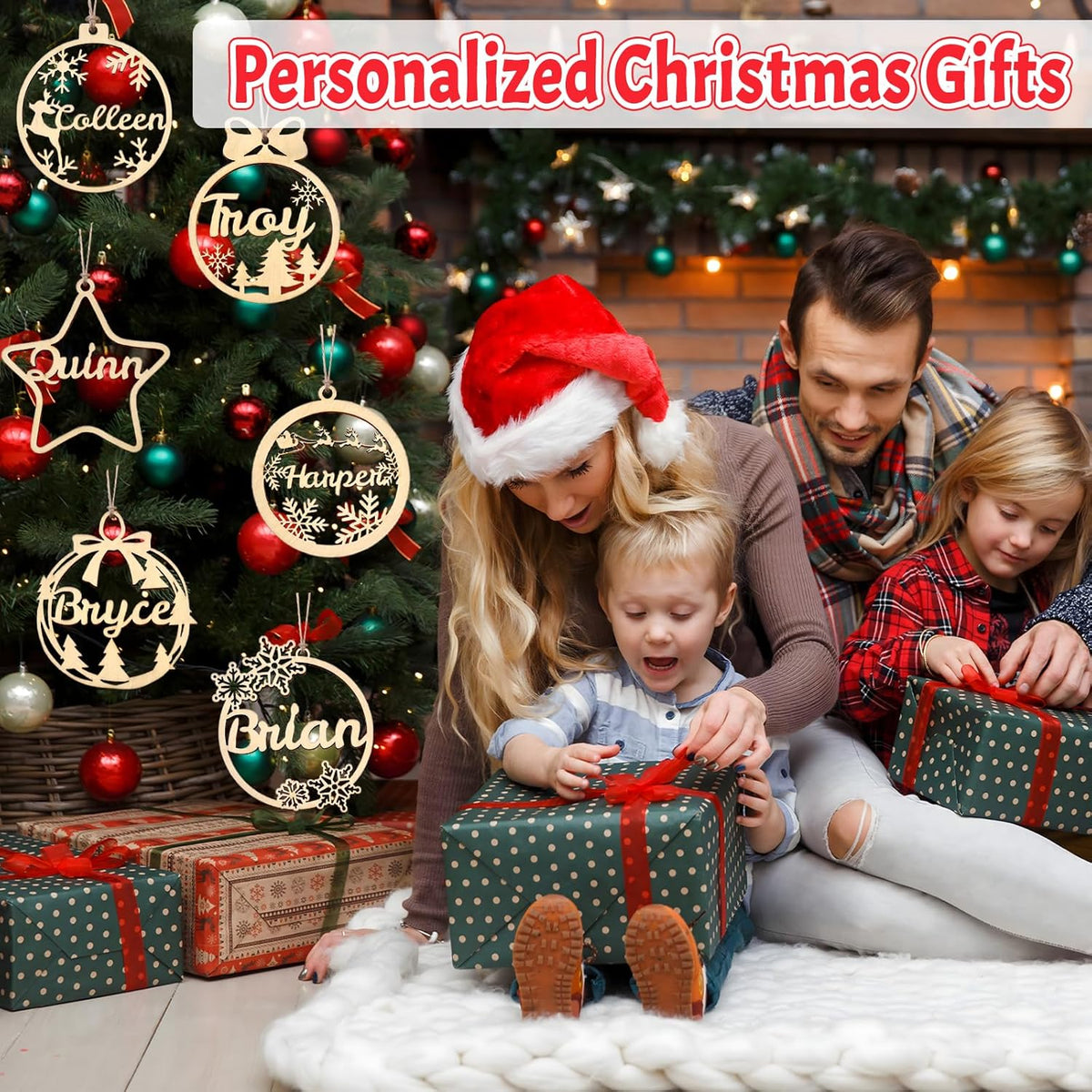 Personalized Christmas Ornaments 2025 with Names Custom Christmas Wooden Ornaments Personalized Paw Ornament Gifts
