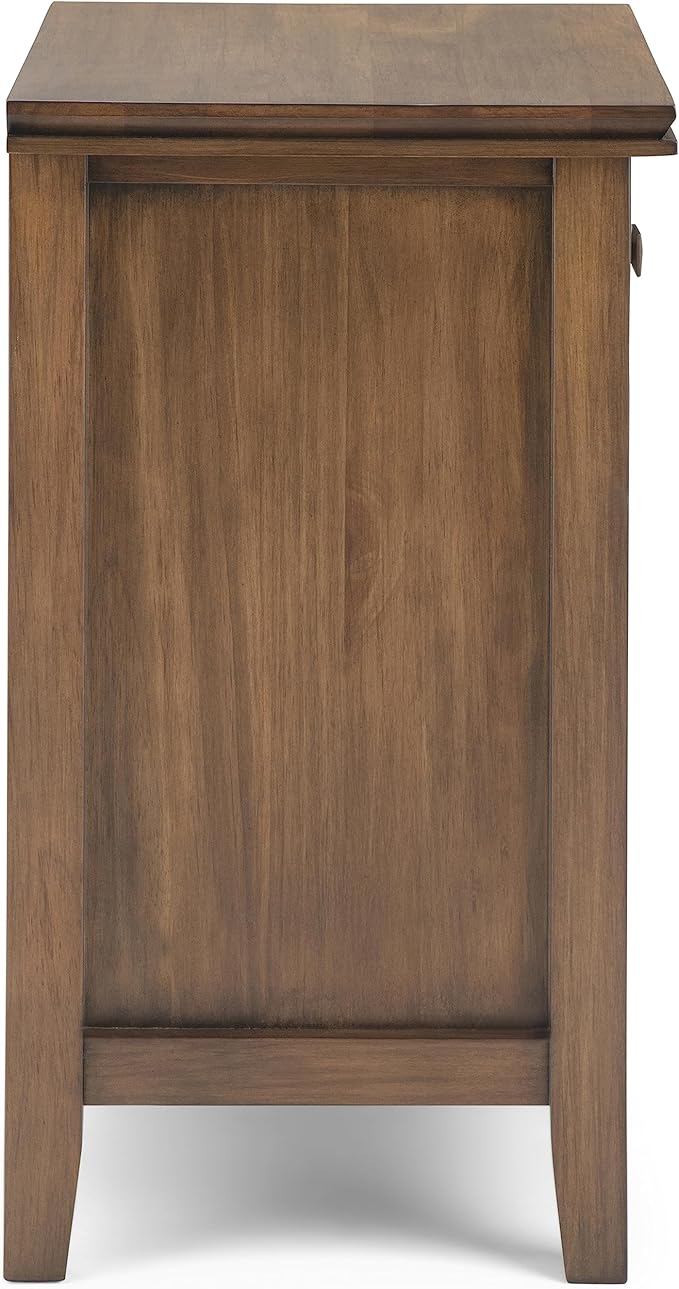 SIMPLIHOME Artisan Bedside Table - 24 inch Wide Solid Wood Nightstand Table in Rustic Natural Aged Brown, Contemporary Bedroom Side or End Table with 1 Drawer, Open Shelf Storage and Bronze Knobs