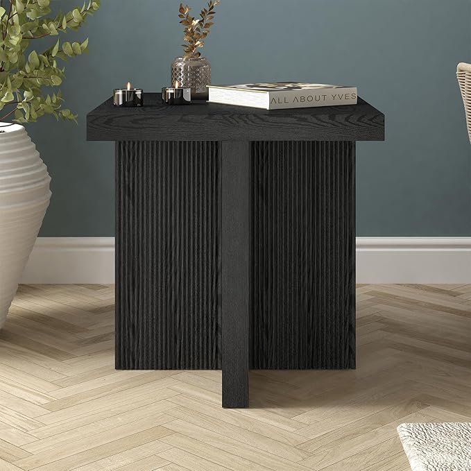 Henn&Hart 22" Wide Square Side Table in Black Grain, for Home, Living Room, Bedroom, Entertainment Room, Office