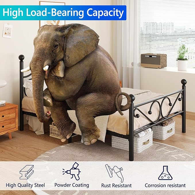 Metal Full Single Bed Frame with Storage Space, 74.8" in Steel Bed Frame with Protective Foot Pads, Strong Bearing Capacity Full Size Bed, Easy Assembly, Underbed Storage Space（40.1 inch）