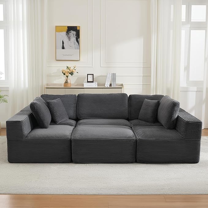 Cloud Modular Sectional Sleeper Sofa,U-Shape Modern Boneless Sectional Couch with Deep Seat,Upholstered Couches for Living Room Bedroom,No Assembly Required,Grey