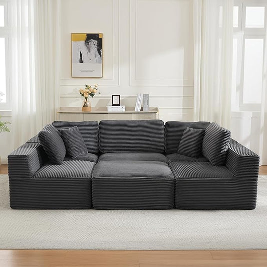 Cloud Modular Sectional Sleeper Sofa,U-Shape Modern Boneless Sectional Couch with Deep Seat,Upholstered Couches for Living Room Bedroom,No Assembly Required,Grey