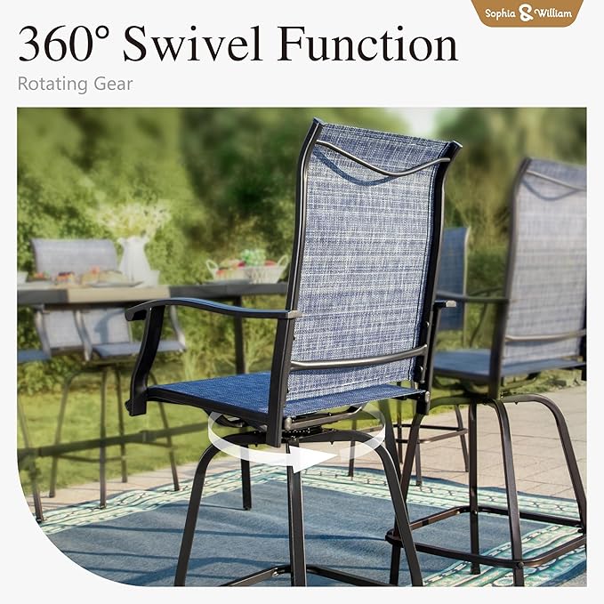 Sophia & William Patio Swivel Bar Stools Set of 6, Bar Height Patio Chairs, High Top Patio Chairs, Supports 300 lbs (Blue Fabric)