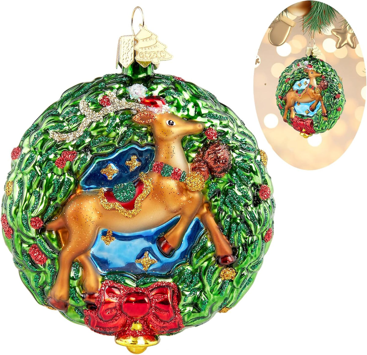 Reindeer Christmas Tree Ornaments,Blown Glass Christmas Ornaments, Wreath Collection Hanging Ornaments,Glass Home Decorations for Animal Lovers Holiday Party Daily Gifts