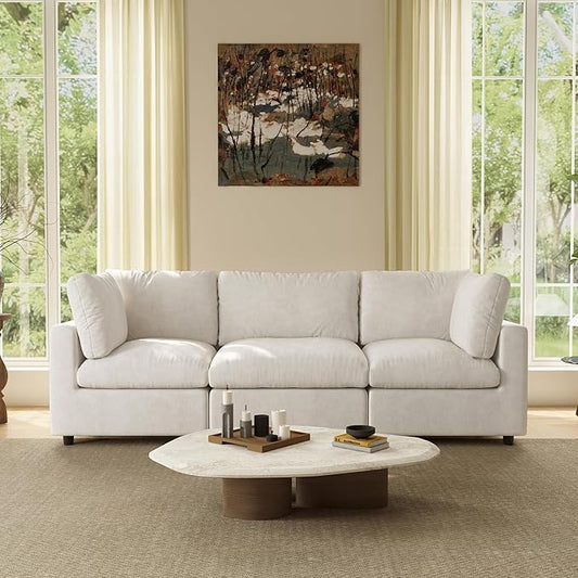 WJShome Modern Sectional Couches for Living Room,100 Inch 3-Seater Chenille Deep Seat Modular Sofa, Cloud Couch for Bedroom and Apartment，Beige