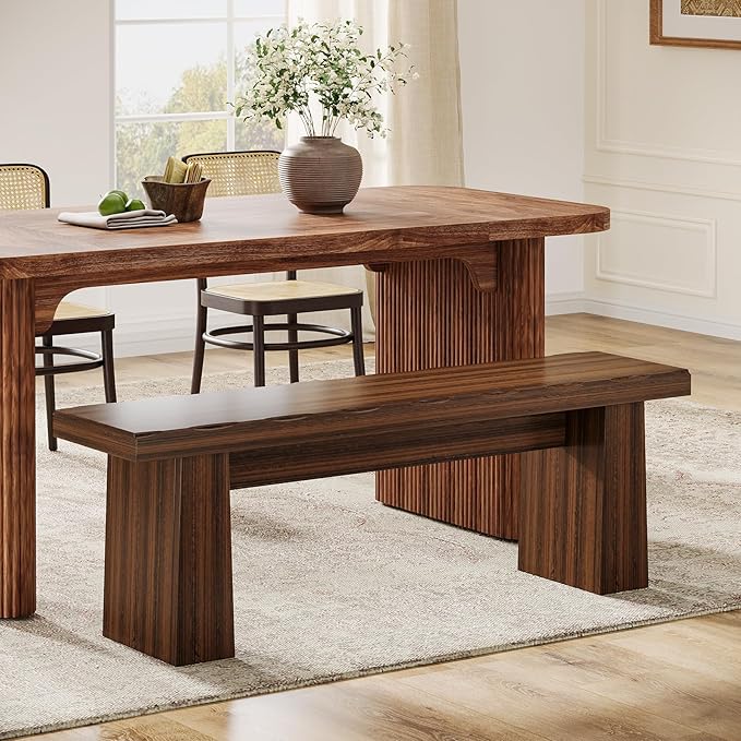 Tribesigns Wooden Dining Bench, 47-Inch Long Kitchen Bench with Sturdy Frame for Dining Room, Entryway, Living Room, Hallway, Easy Assembly (Walnut)