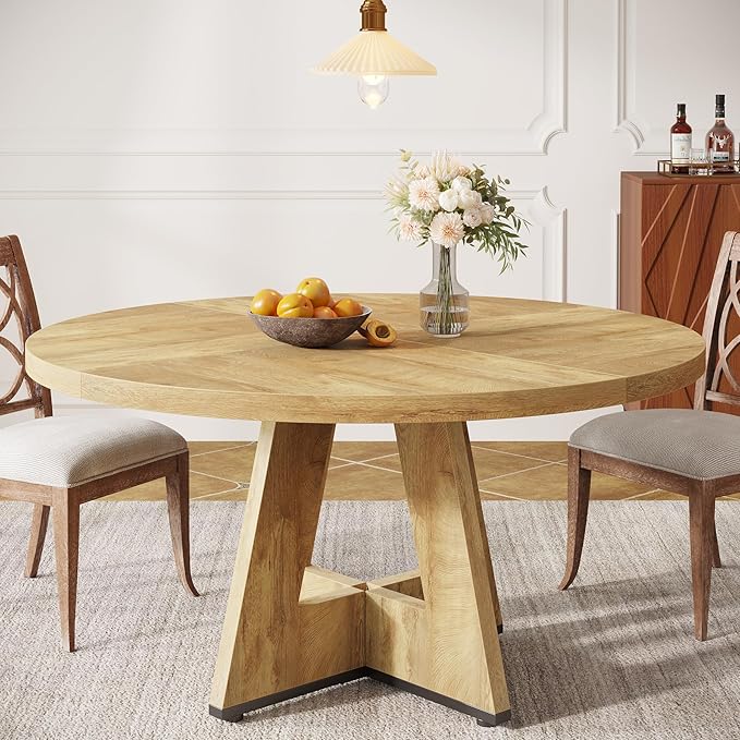 Tribesigns Farmhouse Dining Table, 47 Inch Round Dinner Table for 4, Rustic Round Dining Room Table for Home Dining Room Living Room (Natural)