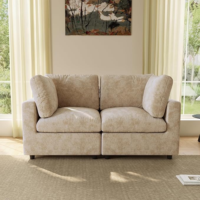 WJShome Sectional Couches for Living Room, 67 Inch Loveseat Sofa with Chenille Upholstery & Double Layer Cushions, Modern Apartment Size Modular Couch for Bedroom，Khaki