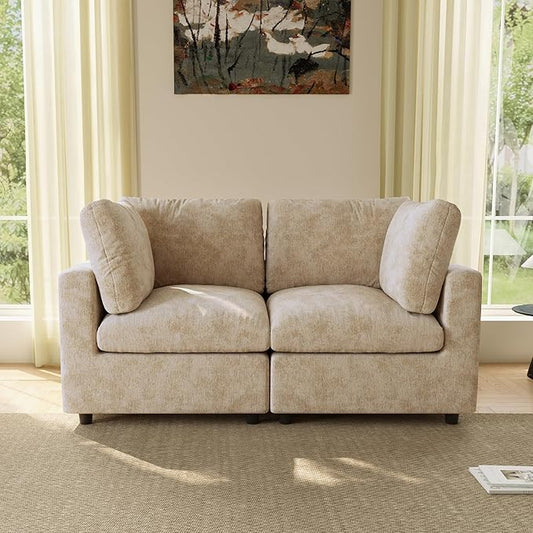 WJShome Sectional Couches for Living Room, 67 Inch Loveseat Sofa with Chenille Upholstery & Double Layer Cushions, Modern Apartment Size Modular Couch for Bedroom，Khaki