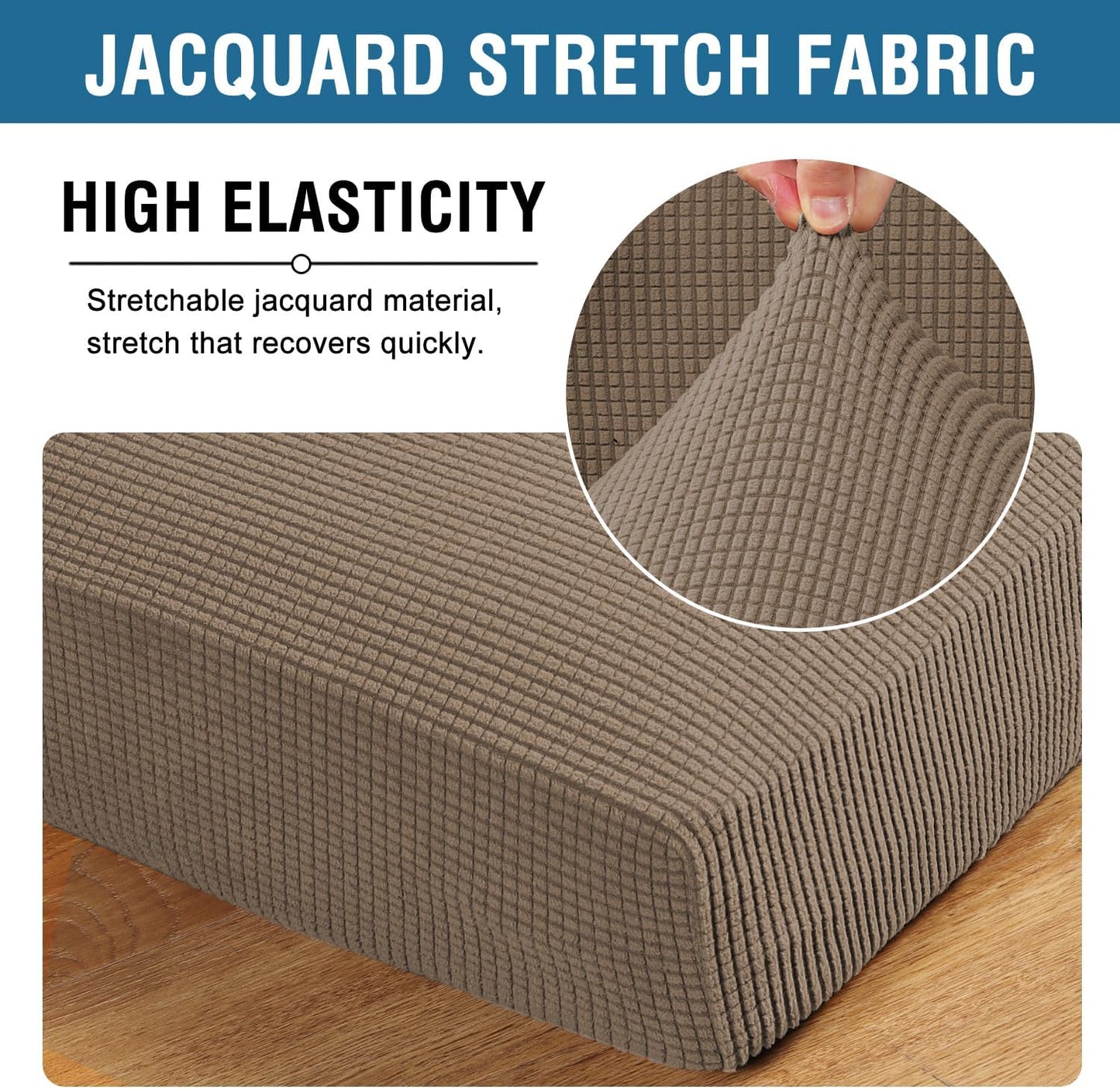 H.VERSAILTEX Super Stretch Individual Seat Cushion Covers Sofa Covers Couch Cushion Covers Slipcover Sets Thick Jacquard Textured Twill Fabric (1 Piece Sofa Cushion Cover, Macchiato)