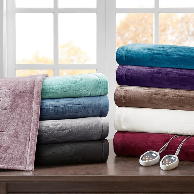 Beautyrest Heated Electric Blanket for Cold Weather, Fast Heating Heated Blanket, Auto Shut Off, Virtually Zero EMF, Multi Heat Setting, UL Certified, Red Twin (84 inx62 in)