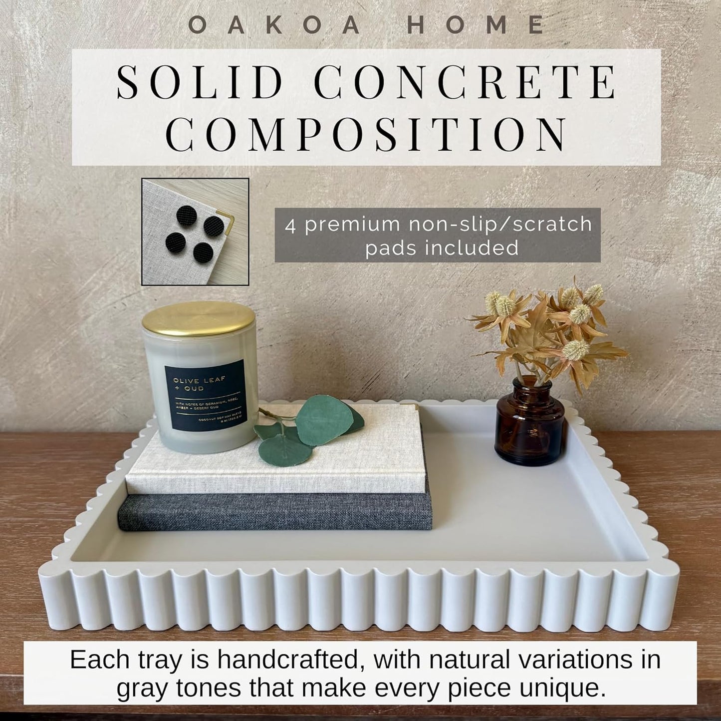 OAKOA Concrete Decorative Tray for Coffee Table Tray Decor - Ottoman Tray for Living Room - Bandejas Decorativas - Table Trays Decorative - Coffee Table Centerpiece