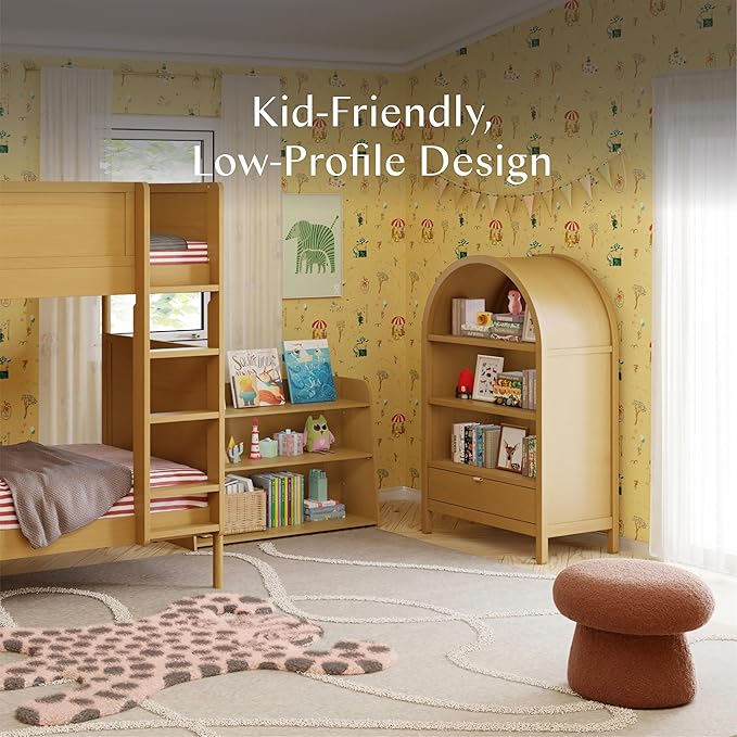 Babyletto Bondi Bookcase | Space-Saving Storage for Small Rooms, Kids Bedroom & Living Room | GREENGUARD Gold Certified Book Case | Assembled Wooden Book Shelf with Adjustable Shelf & Drawer - Honey