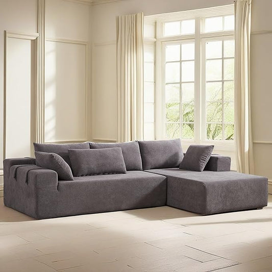 108" Modular Sectional Couch Sofa with L-Shape Chaise, Modern Cloud Comfy Sofa with Deep Seat, Upholstered Couches for Living Room Bedroom, No Assembly Required (Grey Right Facing Chaise)