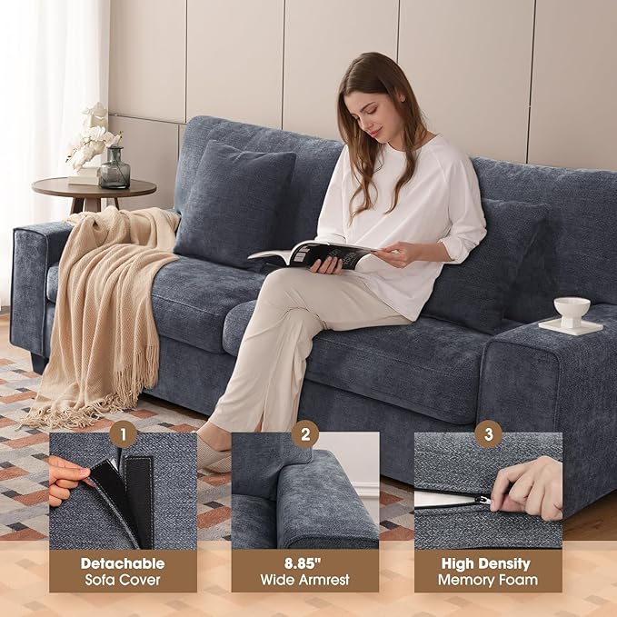 DOPEDIO Modern Loveseat Sofa for Living Room,Chenille Recliner, Removable Cover, Spring Cushions, Solid Wood Frame, Easy Assembly for Small Spaces (71.25inch，Blue)