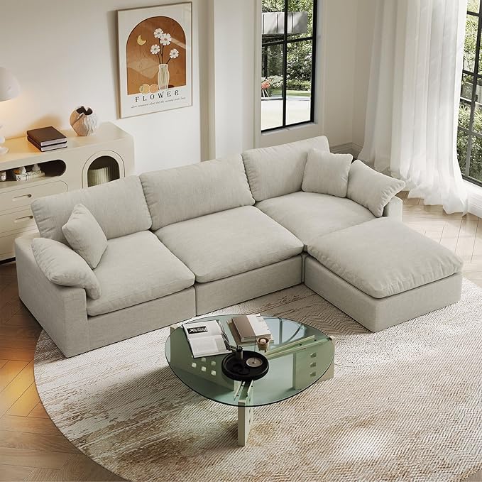 Oversize Cloud Modular Sectional Sofa,110.8" L Shape 3 Seaters with Chaise Down Filled Comfort Sofa Detachable Couch Cushion Covers for Living Room