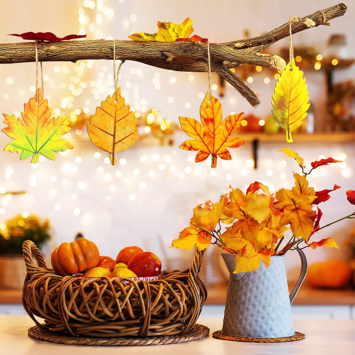 36PCS Wooden Fall Ornaments to Paint Thanksgiving Decorations, 6 Styles DIY Blank Autumn Unfinished Wood Maple Leaves Turkey Pumpkin Halloween Cutouts Ornament for Crafts Birthday Party Gifts Hanging
