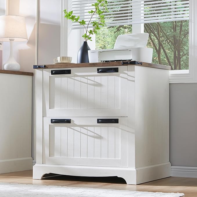 RedLemon Farmhouse Filing Cabinets with 2 Drawers, 30" File Cabinets with Hanging File Folders for A4/Letter/Legal Size Documents, Office Storage Cabinet for Study Room, Living Room (Antuique White)