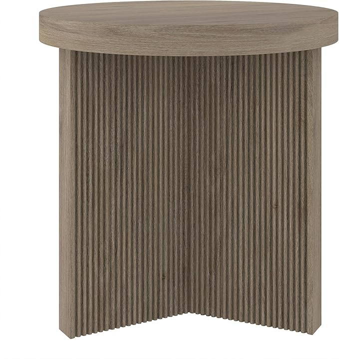 Henn&Hart 22" Fluted Scandinavian Round End Table, Ribbed Side Table, Nightstand for Living Room, Office, Family Room, or Bedroom, Antiqued Gray Oak