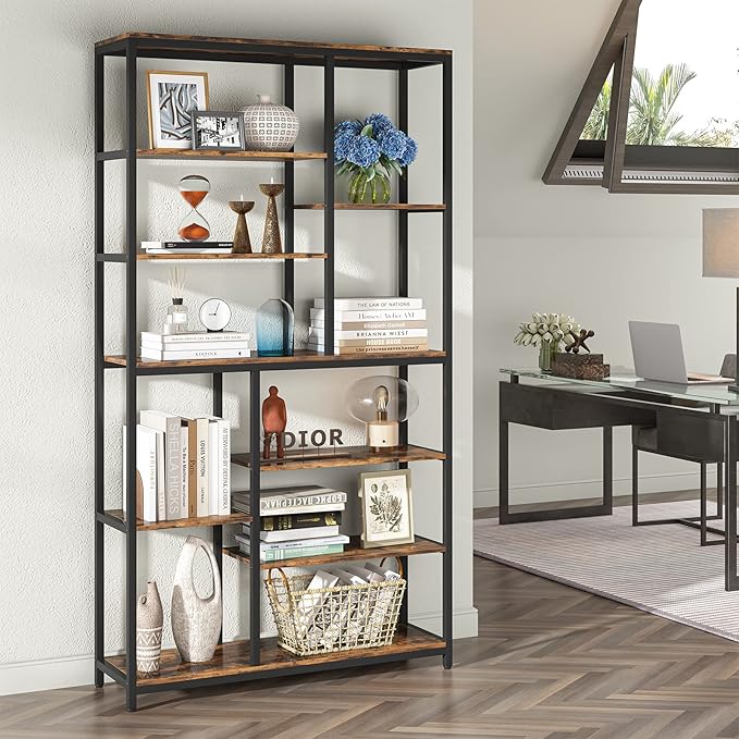 Tribesigns 79 inches Tall Bookshelf Bookcase, 8-Tier Staggered Bookcase, Modern Freestanding Open Book Shelves, Wide Wood Etagere Shelving Unit Display Shelf for Living Room