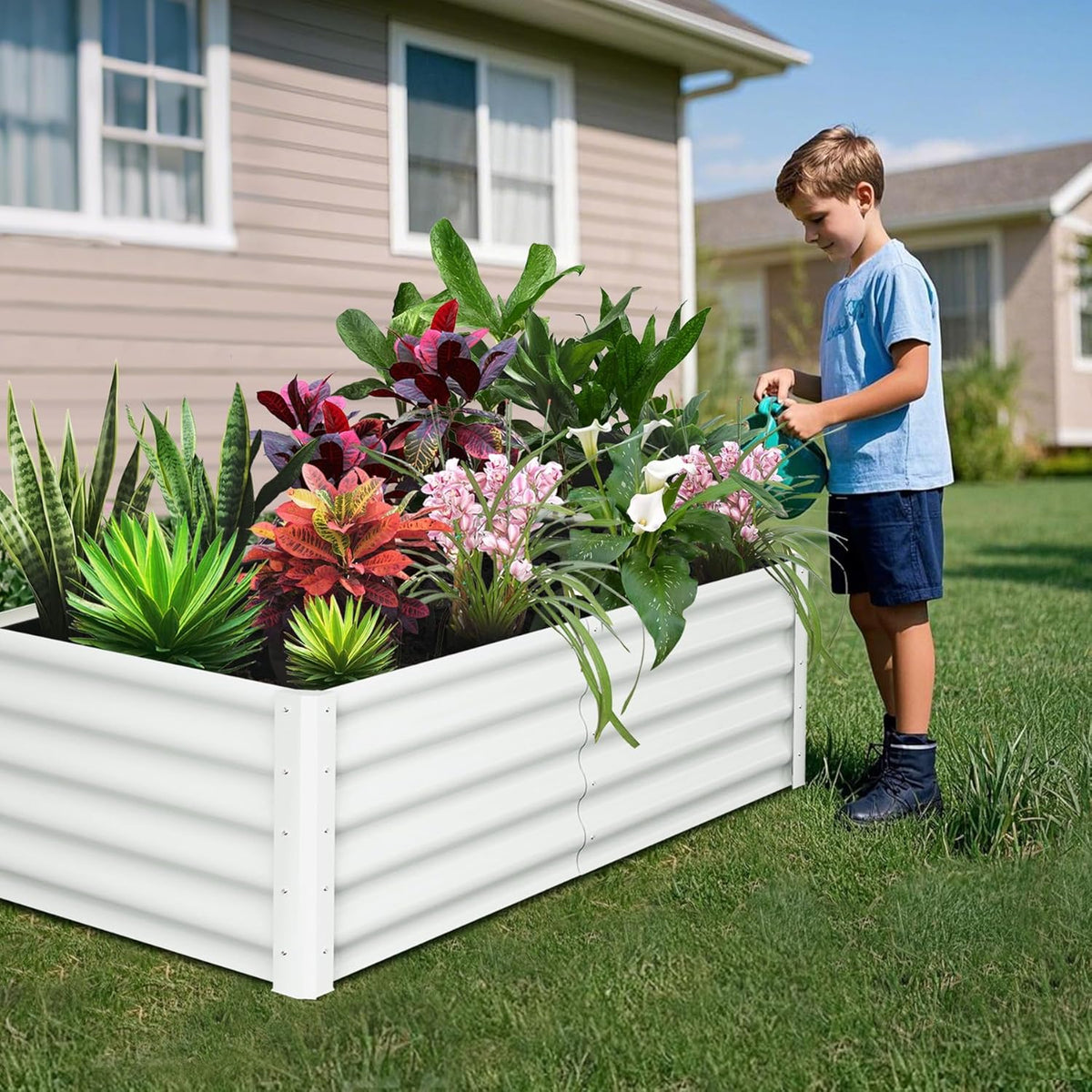 Large Outdoor Planter Boxes Kit Set of 2,6x3x1.5ft Galvanized Raised Bed Planter with Open-Ended Base Design, Elevated for Outdoor Plants, Durable Raised Bed for Gardening,Green