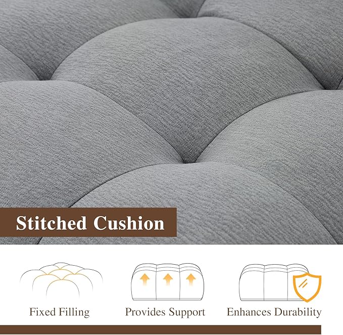 Cloud Sectional Couches, Comfort Linen Loveseat Modular Sofas with Wide Deep Seat, Down Filled Modern Upholstered Sofa Couch for Living Room, Apartment,Grey