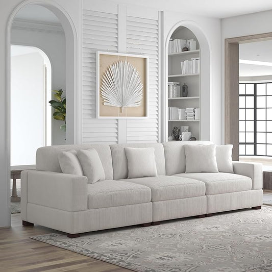 Modular Sectional Couches for Living Room, 118" Modern Upholstered 3-Seater Sofa Couche for Living Room Bedroom, Beige