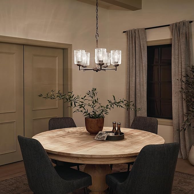 Kichler Winslow 19.75" Chandelier in Olde Bronze®, 5-Light Chandelier for Dining Room, Living Room, or Bedroom, Clear Seeded Glass, (19.75" W x 16" H), 44030OZ