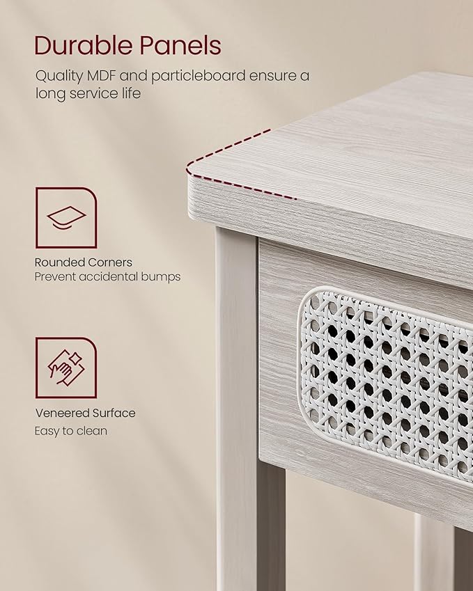 VASAGLE Console Table, Sofa Table, Narrow Entryway Table with 2 Drawers, Open Storage Shelf, Rounded Corners, for Living Room, Boho Style, Oatmeal Beige ULNT016K66