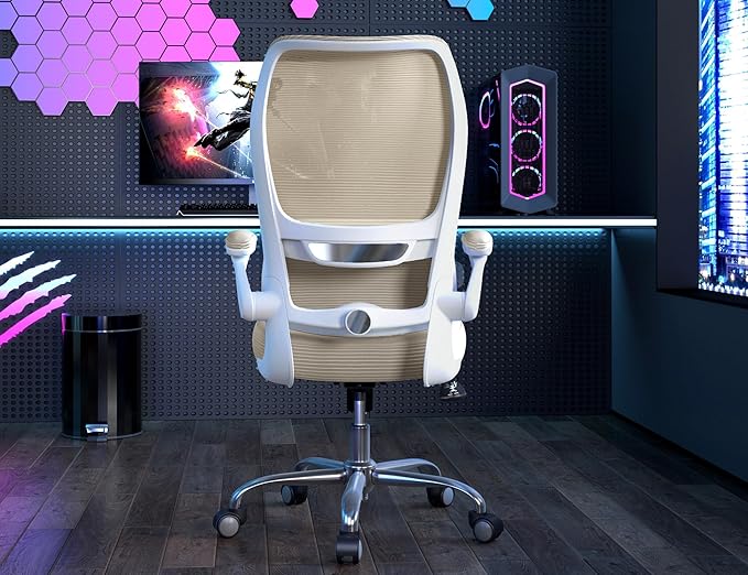 TRALT Ergonomic Office Chair - Desk Chair with Wave High Back Adjustable Lumbar Support Computer Chair - Gaming Chairs Mesh Backrest and PU Leather Seat for Home Reading Chairs to Adults(Beige)