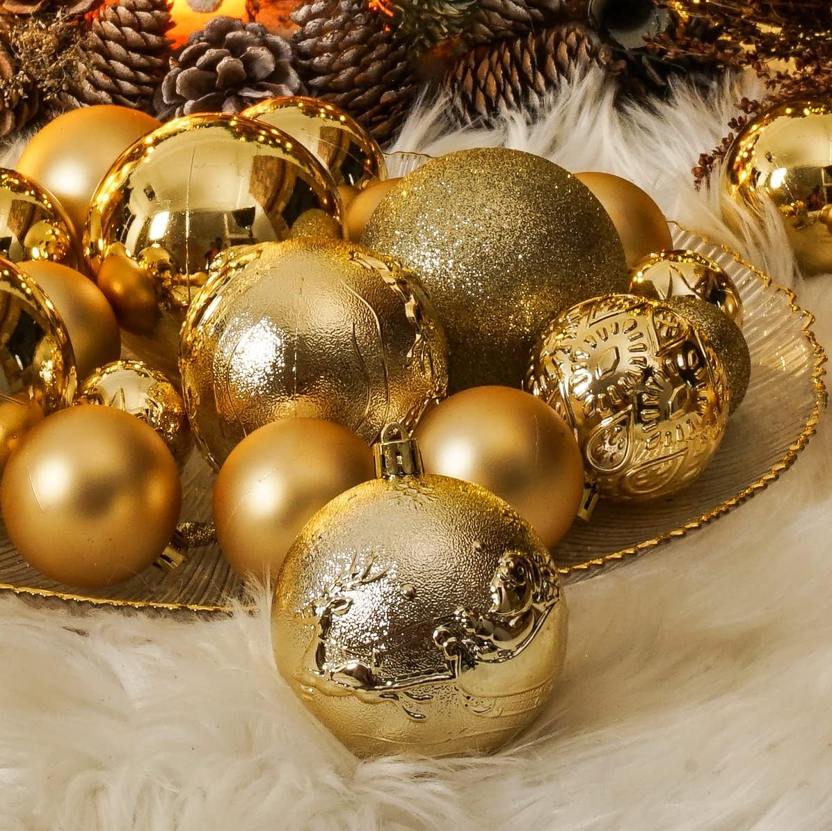 Christmas Ball Ornaments for Christmas Decorations - 41 Pieces Xmas Tree Shatterproof Gold Ball Ornaments with Hanging Loop for Holiday and Seasonal Decoration