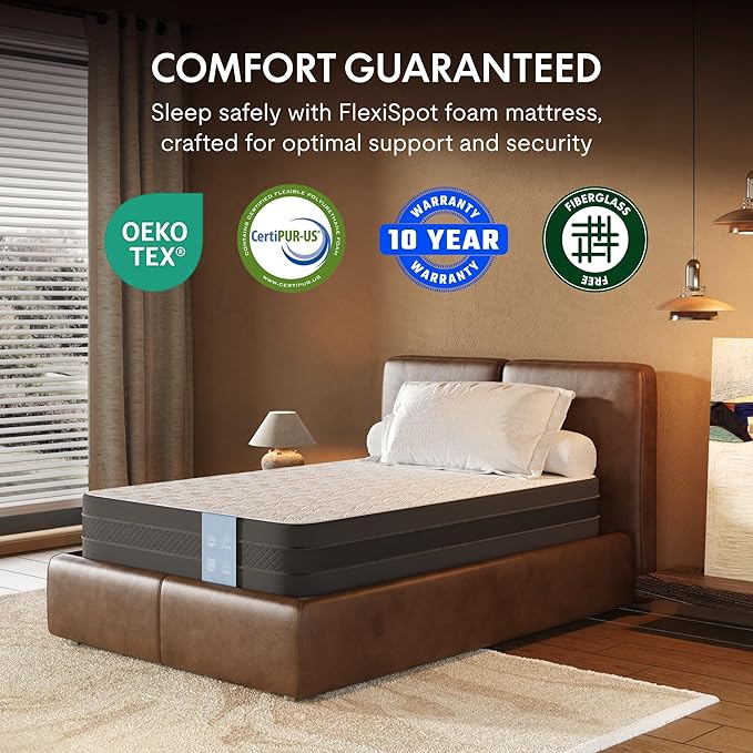 FLEXISPOT Adjustable Bed Frame Base Split King + 10" Cooling Gel Memory Foam Mattress, Massage, Head and Foot Incline, Zero Gravity, Zero Clearance, Under-Bed Lights, Anti-Snore, Wireless Remote