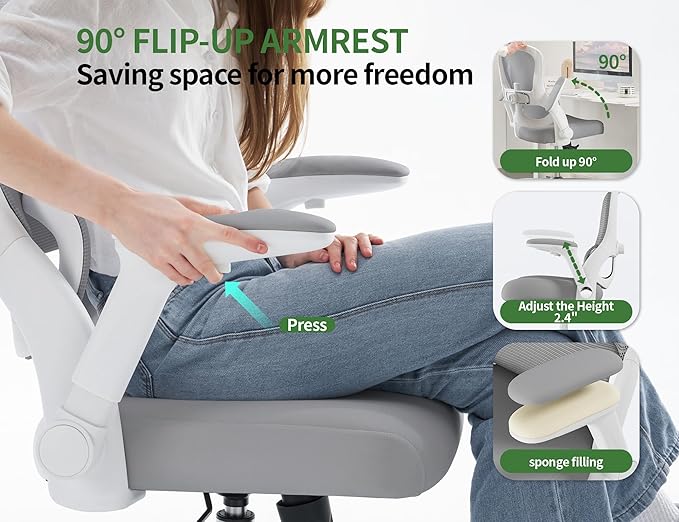 Ergonomic Office Chair - Computer Desk Chairs Comfy, Mesh High-Back Gaming Chair with Adjustable Lumbar Support, Executive Task Chair for Adults, Comfortable for Long Hours (White Grey)