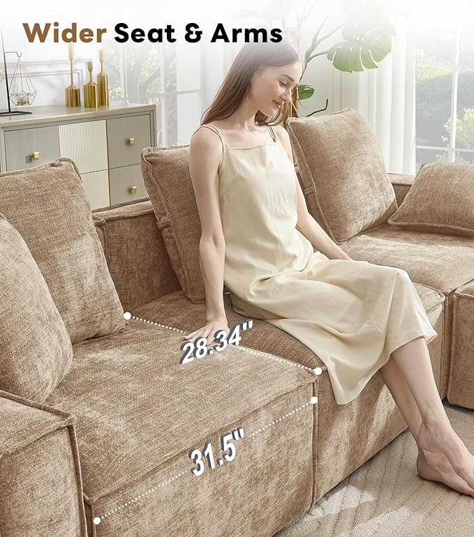 WILLOVE 78'' Modular Sectional Sofa, Chenille Cloud Couch with Wide Armrests & 4 Pillows, Deep Seat Couches for Living Room, Khaki