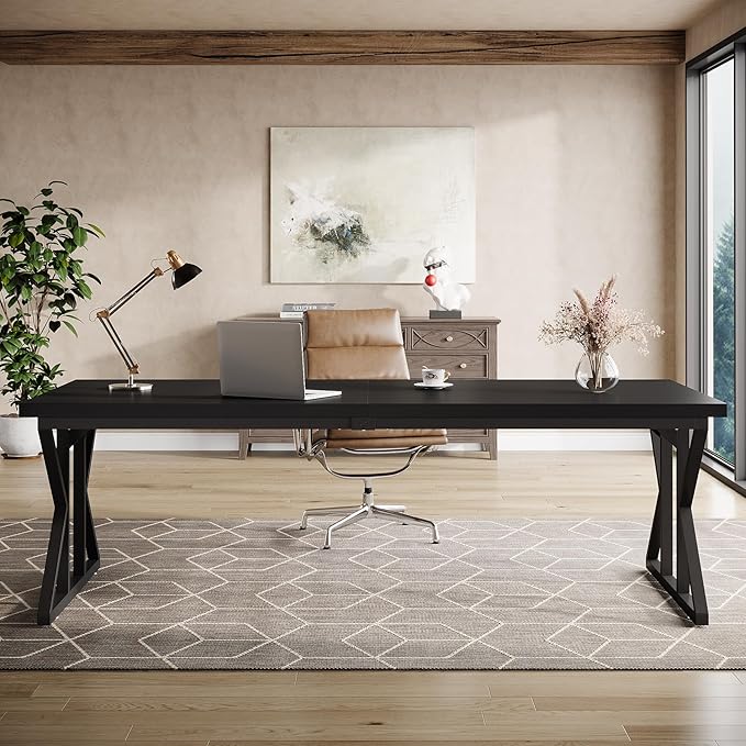 Tribesigns 78.74-Inch Large Executive Desk, Industrial Home Office Computer Desk, Simple Long Writing Study Table Business Furniture (Black)